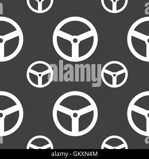 Steering wheel icon sign. Seamless pattern on a gray background. Vector Stock Vector