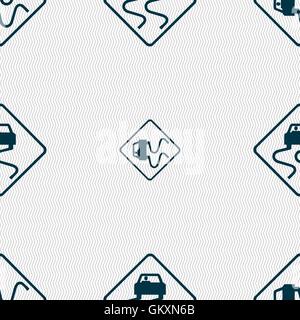 Road slippery icon sign. Seamless pattern with geometric texture. Vector Stock Vector