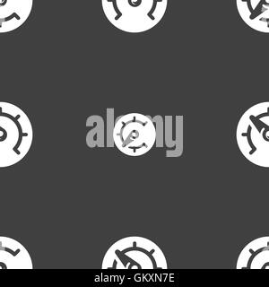 speed, speedometer icon sign. Seamless pattern on a gray background. Vector Stock Vector