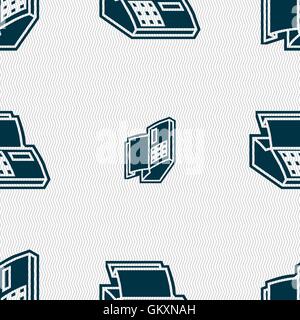 Cash register machine icon sign. Seamless pattern with geometric texture. Vector Stock Vector