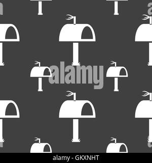 Mailbox icon sign. Seamless pattern on a gray background. Vector Stock Vector