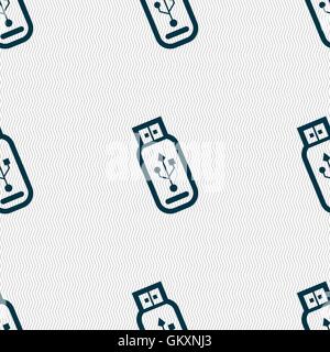 Usb flash drive icon sign. Seamless pattern with geometric texture. Vector Stock Vector