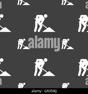 repair of road, construction work icon sign. Seamless pattern on a gray background. Vector Stock Vector