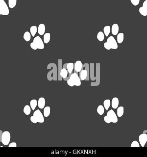 trace dogs icon sign. Seamless pattern on a gray background. Vector Stock Vector