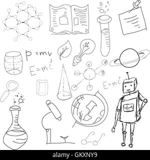 Science symbols with formula on white Stock Vector