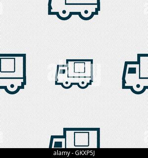 Delivery truck icon  sign. Seamless pattern with geometric texture. Vector Stock Vector