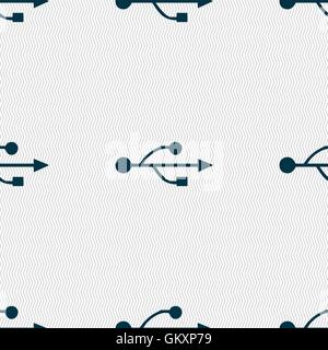 USB icon sign. Seamless pattern with geometric texture. Vector Stock Vector