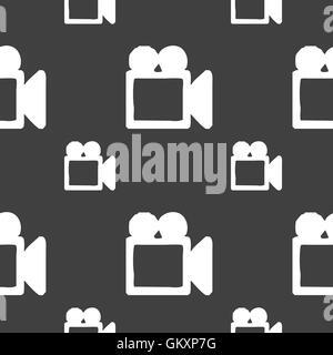 camcorder icon sign. Seamless pattern on a gray background. Vector Stock Vector