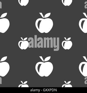 Apple icon sign. Seamless pattern on a gray background. Vector Stock Vector