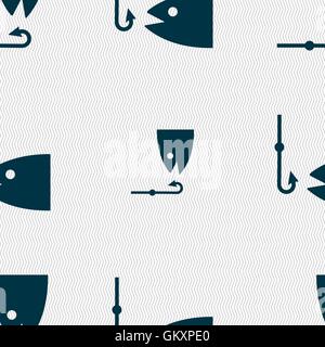 Fishing icon sign. Seamless pattern with geometric texture. Vector Stock Vector