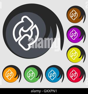 Refresh icon sign. Symbol on eight colored buttons. Vector Stock Vector