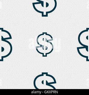 Dollar icon sign. Seamless pattern with geometric texture. Vector Stock Vector