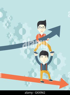 Two aisan guy in two arrows going up and down. Stock Vector