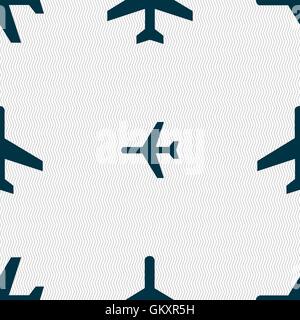 airplane icon sign. Seamless pattern with geometric texture. Vector Stock Vector