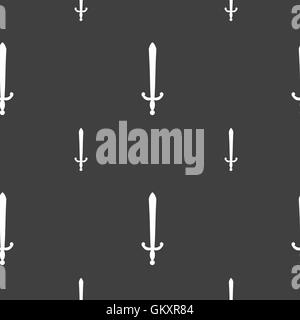 the sword icon sign. Seamless pattern on a gray background. Vector Stock Vector