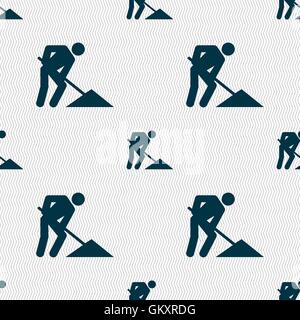 repair of road, construction work icon sign. Seamless pattern with geometric texture. Vector Stock Vector