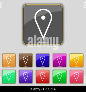 map poiner icon sign. Set with eleven colored buttons for your site. Vector Stock Vector