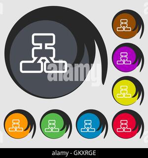 Network icon sign. Symbol on eight colored buttons. Vector Stock Vector