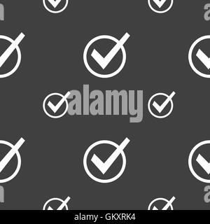 Check mark, tik icon sign. Seamless pattern on a gray background. Vector Stock Vector