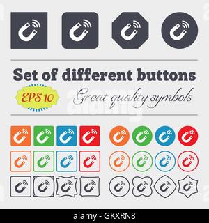 Magnet icon sign. Big set of colorful, diverse, high-quality buttons. Vector Stock Vector