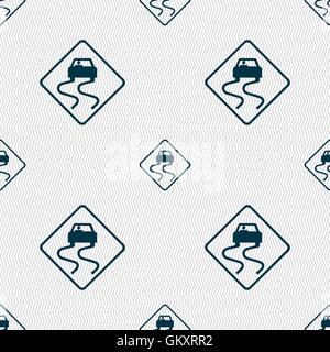 Road slippery icon sign. Seamless pattern with geometric texture. Vector Stock Vector