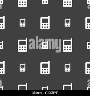 mobile phone icon sign. Seamless pattern on a gray background. Vector Stock Vector
