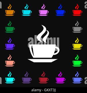 tea, coffee iconi sign. Lots of colorful symbols for your design. Vector Stock Vector