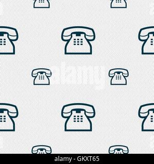 retro telephone handset icon sign. Seamless pattern with geometric texture. Vector Stock Vector