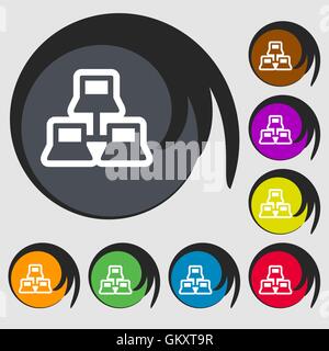 local area network icon sign. Nine multi colored round buttons. Vector ...