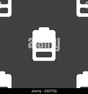Battery half level, Low electricity icon sign. Seamless pattern on a gray background. Vector Stock Vector