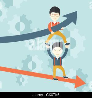 Two aisan guy in two arrows going up and down. Stock Vector