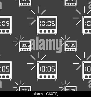 digital Alarm Clock icon sign. Seamless pattern on a gray background. Vector Stock Vector