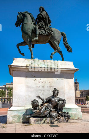Statue of King Louis XIV on horseback. Place Bellecour in Lyon. Rhone-Alpes. France. Europe Stock Photo