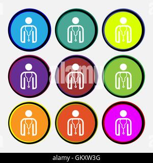 doctor icon sign. Nine multi colored round buttons. Vector Stock Vector