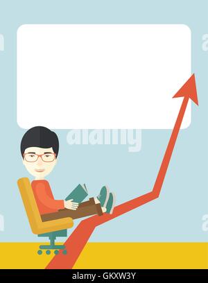 Japanese guy relaxing in growing business. Stock Vector