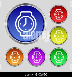 watches icon sign. Round symbol on bright colourful buttons. Vector Stock Vector