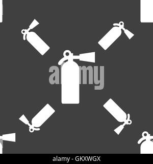 extinguisher icon sign. Seamless pattern on a gray background. Vector Stock Vector