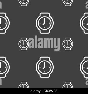 watches icon sign. Seamless pattern on a gray background. Vector Stock Vector