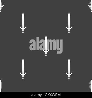 the sword icon sign. Seamless pattern on a gray background. Vector Stock Vector