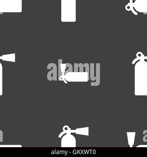 fire extinguisher icon sign. Seamless pattern on a gray background. Vector Stock Vector