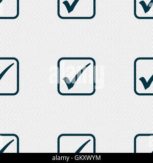 A check mark icon sign. Seamless pattern with geometric texture. Vector Stock Vector