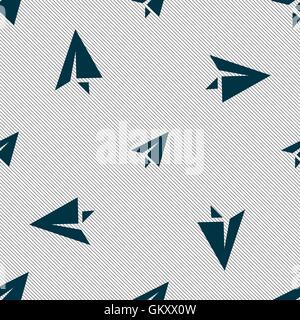 Paper airplane icon sign. Seamless pattern with geometric texture. Vector Stock Vector