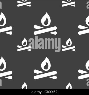 Fire flame icon sign. Seamless pattern on a gray background. Vector Stock Vector