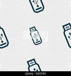 Usb flash drive icon sign. Seamless pattern with geometric texture. Vector Stock Vector