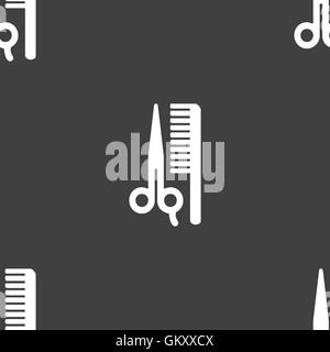 hair icon sign. Seamless pattern on a gray background. Vector Stock Vector