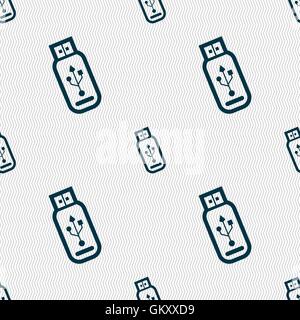 Usb flash drive icon sign. Seamless pattern with geometric texture. Vector Stock Vector