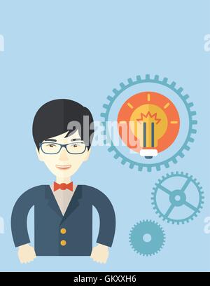 Company officer with gear and bulb. Stock Vector