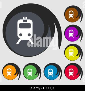 train icon sign. Symbol on eight colored buttons. Vector Stock Vector