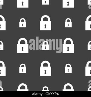 closed lock icon sign. Seamless pattern on a gray background. Vector Stock Vector