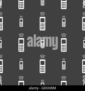 the remote control icon sign. Seamless pattern on a gray background. Vector Stock Vector
